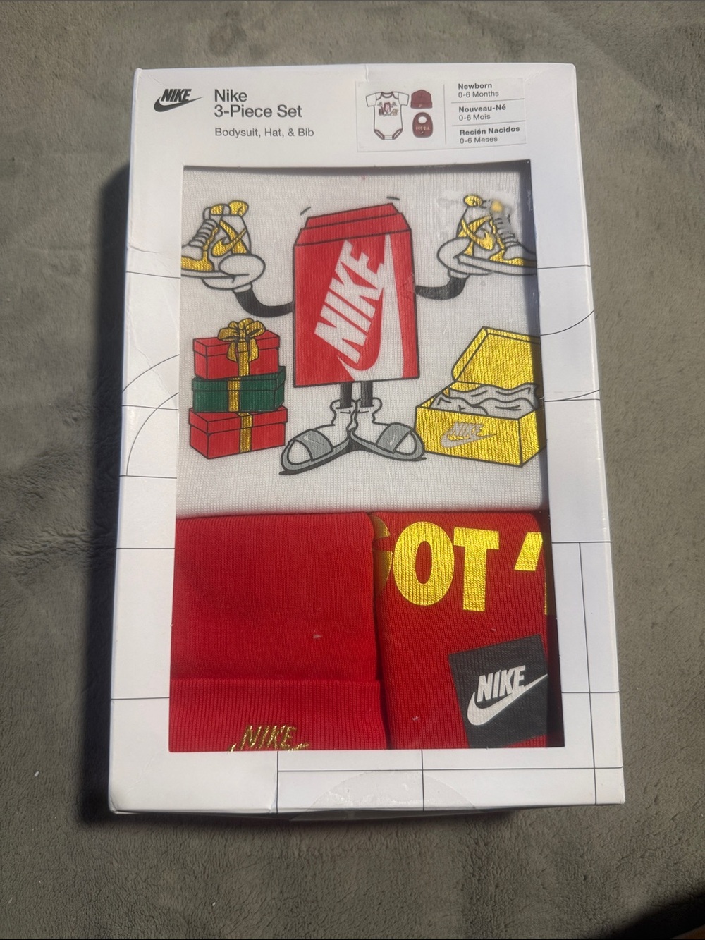 Nike Red & Yellow Baby 3-Piece Bodysuit Hat and Bib Set